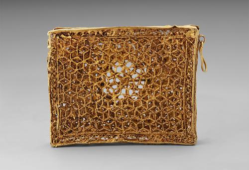 Back of the Qur’an Case, rectangle with an overall geometric lattice based on interlocking hexagons, three sides from simple lattice, the top left open.