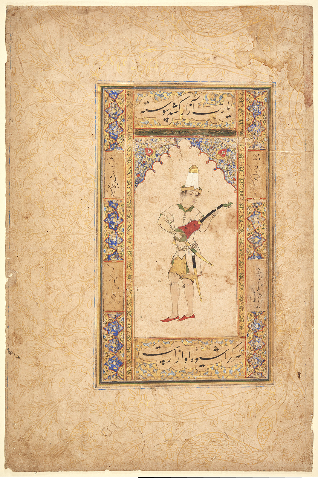 A Musician playing a Stringed Instrument,Page from a Muraqqa‘ (album) by Unknown artist